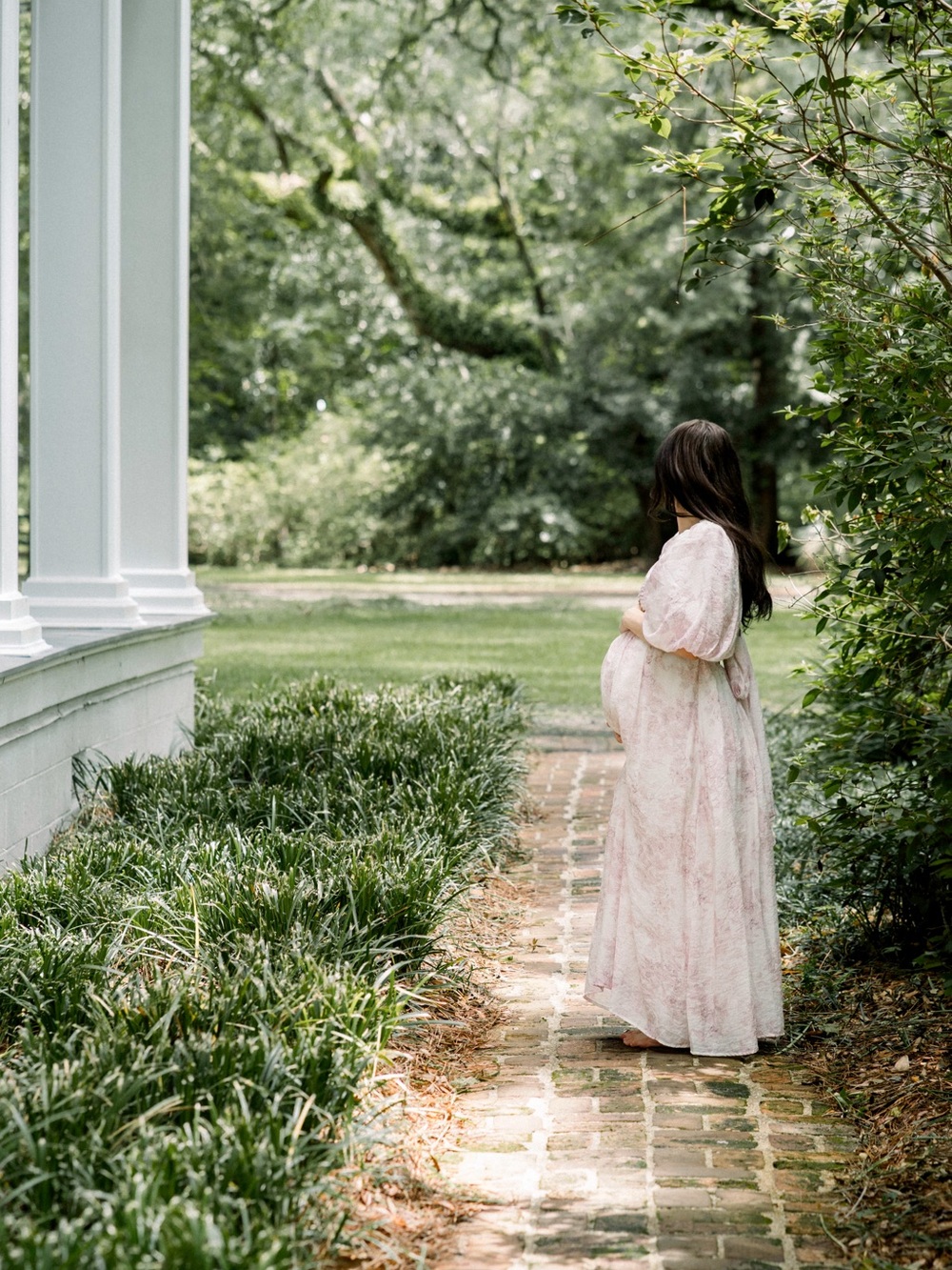 Melody Maxi Dress with Pleats and Bow Detail in Pink Toile - Bump Friendly Small - Picture 2 of 4